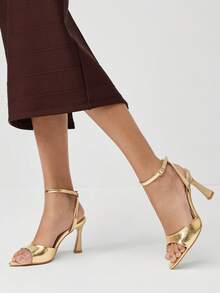 SHUZIA Giày sandal cao gót quai ngang mắt cá chân tối giản thanh lịch dành cho nữ - Vàng - Xem 2