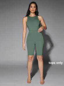 Silquee Bodysuit Wanita Polos Kasual dengan Kerah Bulat - Cadet Blue - View 4