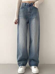 DAZY Quần jean denim rách dáng rộng kiểu Hàn Quốc dành cho nữ - Màu xanh lam - Xem 3