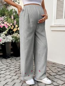 SHEIN Adjustable Waist Striped Wide Leg Loose Maternity Pants - Black and White - View 5