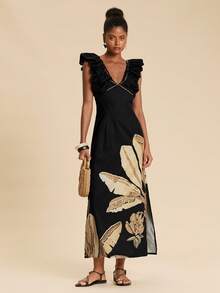 Travachic Deep V-Neck Elegant Casual Long Dress For Women Vacation Dinner Outfits For Women Resort Dresses For Women - Black - View 7