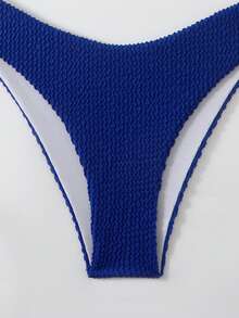 Swim Basics Solid Color Spaghetti Strap Comfortable Breathable Ribbed Fabric Summer Bikini Swimwear - Royal Blue - View 5