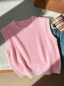 Comfortcana Women's Casual Versatile Crew Neck Knit Top, Suitable For Daily Wear - Pink - View 5