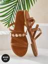 SHUZIA New Elegant Ladie's Wide-Fit Tan Flat Greek Sandals Gold Coin Decor, Easy-Wear Slide Stylish Comfort Open Toe Spring Summer Chic Holiday Easter Beach Shoes Plus Size