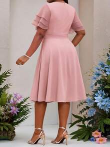 SHEIN Lady Vestido elegante con mangas plisadas y con volantes para mujer de talla grande - Rosa vieja - Ver 2