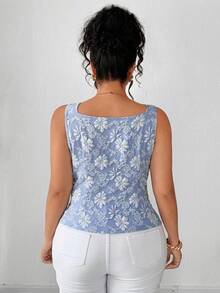 Elenzga Áo kiểu Jacquard sang trọng, thanh lịch kiểu cung đình dành cho nữ cỡ lớn, thích hợp cho hẹn hò/dự tiệc, lãng mạn. - Xanh và trắng - Xem 2