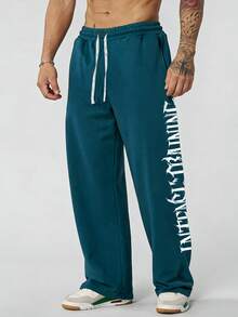 Sport MetroGents 男士字母印花休闲运动裤 - 藍色 - 查看 3