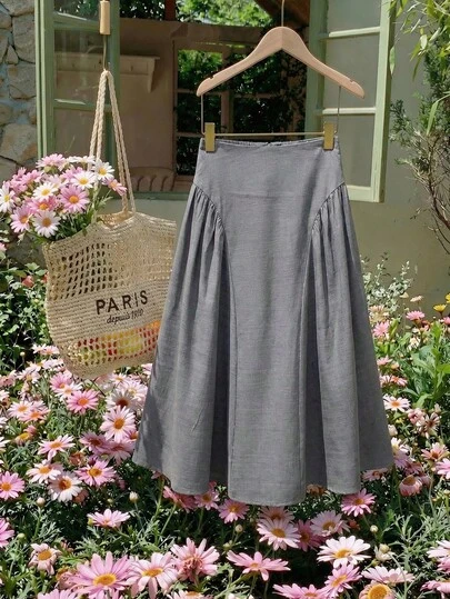 SHEIN MOD Chân váy xếp ly màu trơn đa năng dành cho nữ cỡ lớn, thích hợp mặc đi làm, mùa xuân/hè, ngày Valentine, phong cách preppy, công sở, thanh lịch dự tiệc, đi chơi, chân váy dài thường ngày, chân váy màu xám, thiết kế thời trang, kiểu dáng xòe rộng giúp thon gọn vóc dáng, sang trọng.