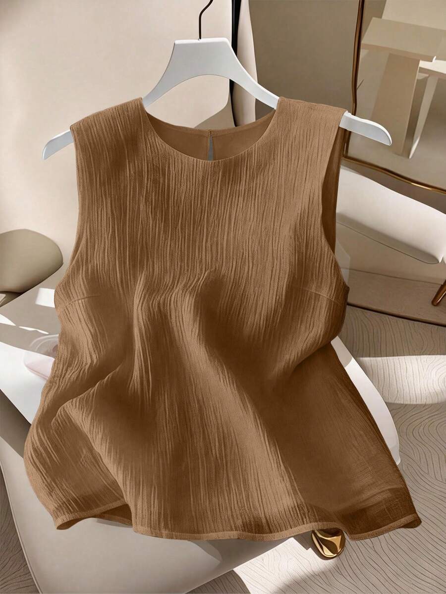 GlowEve CURVE Plus Size Casual Solid Color Tank Top - Coffee Brown - View 1