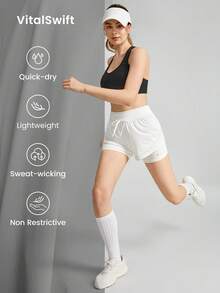 GLOWMODE VitalSwift快干2合1跑步短褲，透氣除臭反光可拆式分層短褲，適用於高強度運動場所，夏季體育館鍛煉 - 白色 - 查看 6