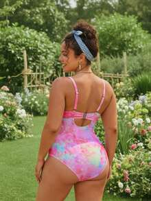 SHEIN Swim Curve Đồ bơi một mảnh dây mỏng đính hạt ngọc trai cỡ lớn cho nữ, gọng nâng đỡ, nhiều màu, phong cách ngày lễ thường ngày - Nhiều màu - Xem 2