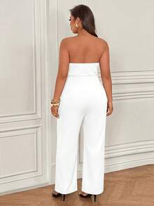Femmeverse Jumpsuit Panjang Tanpa Lengan Leher V Seksi Tanpa Punggung untuk Wanita Ukuran Plus - Putih - View 2