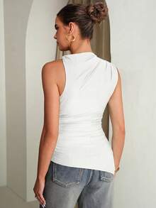 MaterniChic Maternity Summer Casual Solid Color Asymmetric Hem Sleeveless Shirt - White - View 2