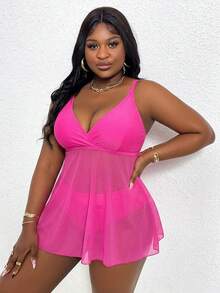 Slaydiva Plus Size Women's 2026 New Summer Beach Vacation Sheer Strap Party Swimsuit Dress - Hot Pink - View 5
