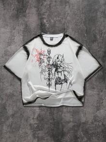 ROMWE MEN 男士休闲卡通印花短袖T恤 - 白色 - 查看 1