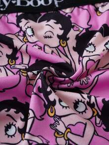 Betty Boop x SHEIN Pantalones cortos tipo boxer elásticos de cintura, casuales y cómodos para mujer - Rosa Fucsia - Ver 3