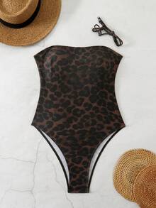 Swim Chiccia Women's Leopard Print Sexy Spaghetti Strap One Piece Swimsuit For Beach Vacation - Multicolor - View 3