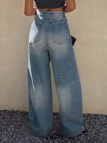 Livesso Women's Washed Ombre Loose Fit Jeans, Suitable For Summer Vacation - Blue - View 2