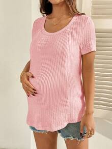 SHEIN Maternity Solid Color Casual Versatile Daily Wear Nursing Top - Pink - View 5
