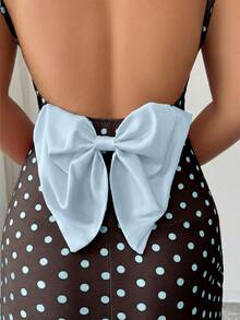 Elenzga 优雅复古波点露背拼接蝴蝶结鱼尾连衣裙，适合约会和派对，尽显优雅迷人气质。 - 彩色 - 查看 2