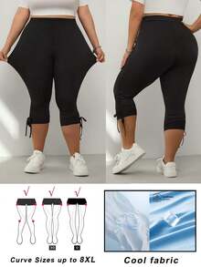 SHEIN CURVE+ Plus Size Women's Casual Black Cropped Leggings, Comfortable Stretchy Everyday Pants, Minimalist Style, Work Pants, Women's Bottoms, Outdoor Wear - Black - View 1