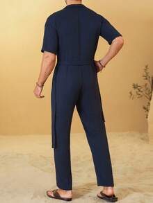 VENTUSAIL Men's Navy Blue Casual Jumpsuit - Navy Blue - View 2