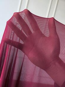 SHEIN CURVE+ 大码女式立体花卉纯色连衣裙，度假连衣裙，性感酒红色长裙 - 酒紅色 - 查看 10