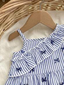 SHEIN 2pcs Baby Girl Woven Striped Ruffle Trim Camisole Top And Long Pants Set - Blue - View 3