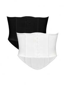EasyFave 1pc Black Corset Waist Belt, Suitable For Daily Wear - Black and White - View 2