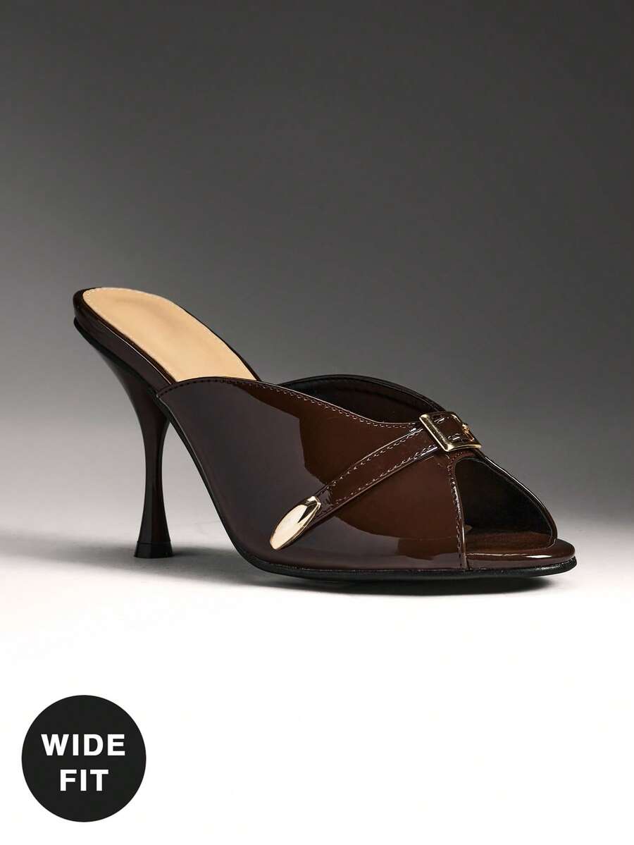 SHUZIA 宽楦女士性感细高跟套脚凉鞋 - 咖啡棕 - 查看 1