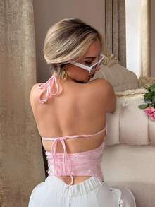 Jeta Ari Débardeur élégant et sexy pour femmes, avec dos nu et bretelles spaghetti pailleté. Convient pour la Saint-Valentin, les rendez-vous, les fêtes, les sorties, le printemps/été - Rose bonbon - Voir 3