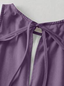SHEIN Clasi 女士度假印花露背系带圆领无袖连体裤 - 紫色 - 查看 3