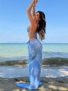 Swim SXY New Mermaid Swimsuit Set, Blue Ombre Fish Scale Print Halter Bikini With Mermaid Tail Skirt Women Vacation Outfit Sets Mermaid Swimsuit For Women Playa Outfits Mujer Beach Outfits For Woman 2 Piece Women Summer Outfits 2 Piece - Multicolor - View 6
