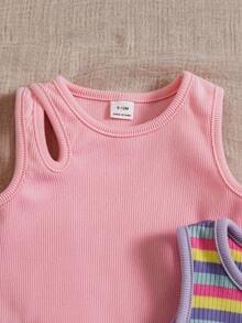 SHEIN Playful Pals 4pcs/Set Baby Girls' Colorful Dopamine Print Solid Color Camisole Tops, Summer - Multicolor - View 5