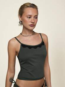 COUREZ HALTER NECK TANKINI WITH LACE TRIM - Green - View 2