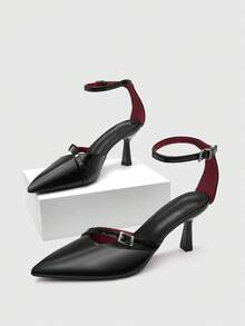 CUCCOO BIZCHIC 通勤百搭搭扣后跟包鞋，尖头漆皮细跟低鞋面女鞋 - 黑色 - 查看 3