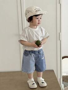 SHEIN Quần short denim màu xanh dương cho bé trai - Màu xanh lam - Xem 8