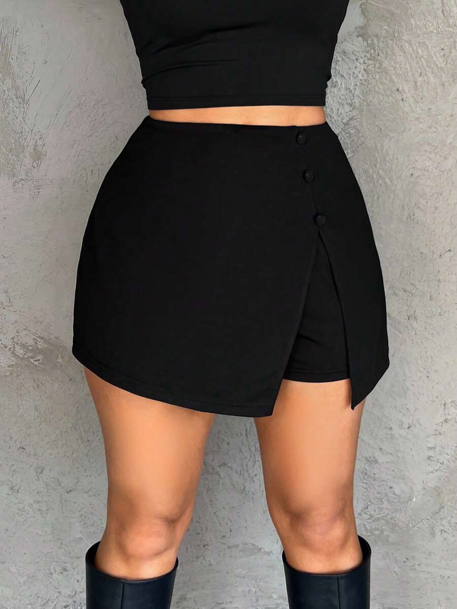 SHEIN SXY 女士黑色商务休闲日常短裙 - 黑色 - 查看 1