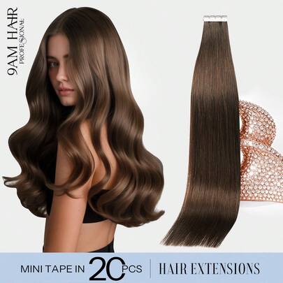 Tóc nối dạng băng dính mini, 100% tóc thật, màu nâu đậm số 2, kiểu thẳng, dài từ 14-22 inch. Tóc nối vô hình, không đường nối, chất lượng cao, dày dặn, khỏe mạnh, phù hợp cho tóc mỏng, dùng trong salon và cho mọi phụ nữ/bé gái sử dụng hàng ngày.