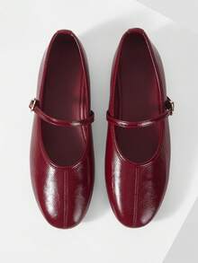 Mnmlis Giày Mary Jane màu đỏ tía cổ điển, chất liệu da mềm, kiểu dáng thấp, chỉ cần một từ để miêu tả giày nữ. - Đỏ - Xem 1