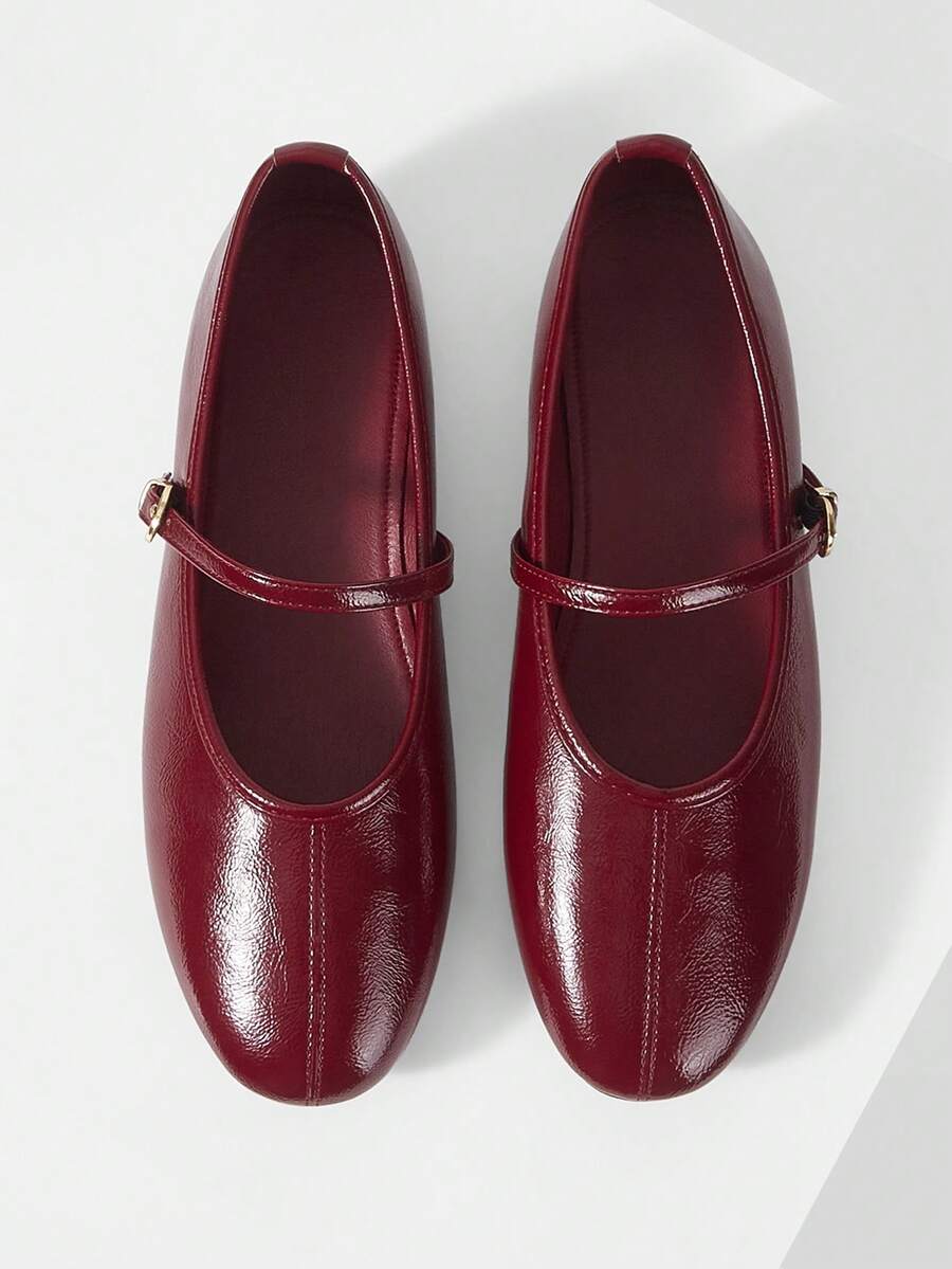 Mnmlis Giày Mary Jane màu đỏ tía cổ điển, chất liệu da mềm, kiểu dáng thấp, chỉ cần một từ để miêu tả giày nữ. - Đỏ - Xem 1