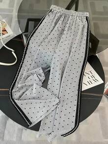 Resyla 波点数码印花，侧缝针织饰边，时尚简约宽松直筒裤，送朋友的礼物 - 灰色 - 查看 2