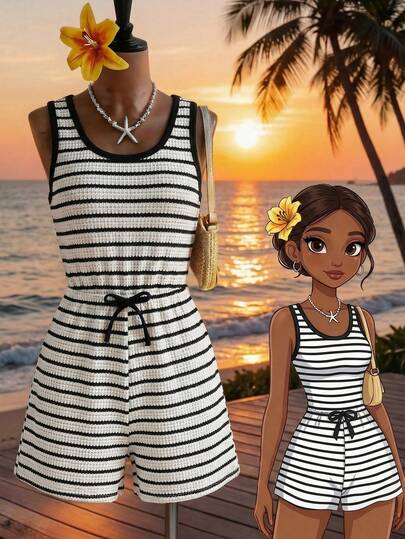 Sparklyn Tween Girls' Tie-Dye Sleeveless Jumpsuit, Summer Outfit! The Squishy Tie-Dye Print Brings A Youthful Vibe, And The Round Neck With Waist Design Is Both Comfortable And Flattering. The Loose Shorts Style Keeps You Cool And Breezy. Whether Paired With Sneakers Or Casual Shoes, This Jumpsuit Captures The Relaxed, Energetic Look Of A Young Girl, Making It A Standout Choice For Spring/Summer Outings And Everyday Wear.