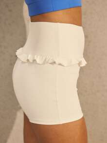 Aralina Conjuntos de Verão Fofos com Cintura Alta, Babados e Ajuste Justo para Mulheres, Roupas de Praia e Férias, Shorts Femininos - Branco - Visão 4