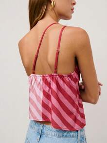 Nöista Striped Halter Top With Adjustable Silver Straps And A Back Tie With Bow Closure For A Customizable Fit. Spring, Summer, Woman. - Pink - View 2