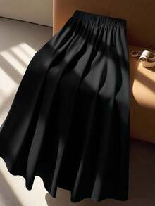 GlowEve CURVE Chân váy chữ A cạp cao cho nữ cỡ lớn, thanh lịch khi đi làm - màu đen - Xem 2