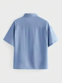 EASEVO Plus Size Men's Casual Solid Color Short Sleeve Shirt, Summer - Blue - View 10