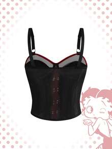 Betty Boop | ROMWE IP合作款PU钢圈文胸 - 黑色 - 查看 2