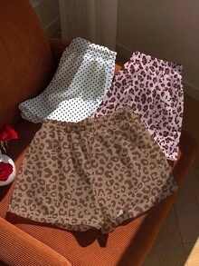 SHEIN Comfortcana 3 chiếc quần short dệt kim dáng rộng in hình cành cây - Nhiều màu - Xem 2