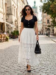 GlowEve CURVE Váy chữ A ren cao cấp mới thanh lịch dành cho nữ cỡ lớn mùa thu, phong cách Pháp - trắng - Xem 7